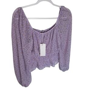 NWT Lush Lilac Floral Long Sleeve Smocked Peplum Top Women’s‎ Small